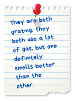 They are both grating, they both use a lot of gas, but one definitely smells better than the other.